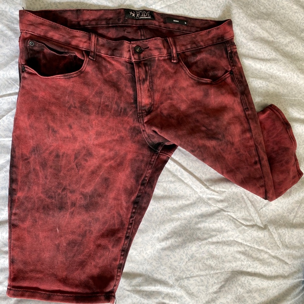RUDE Red Goth Emo Scene Knee Shorts